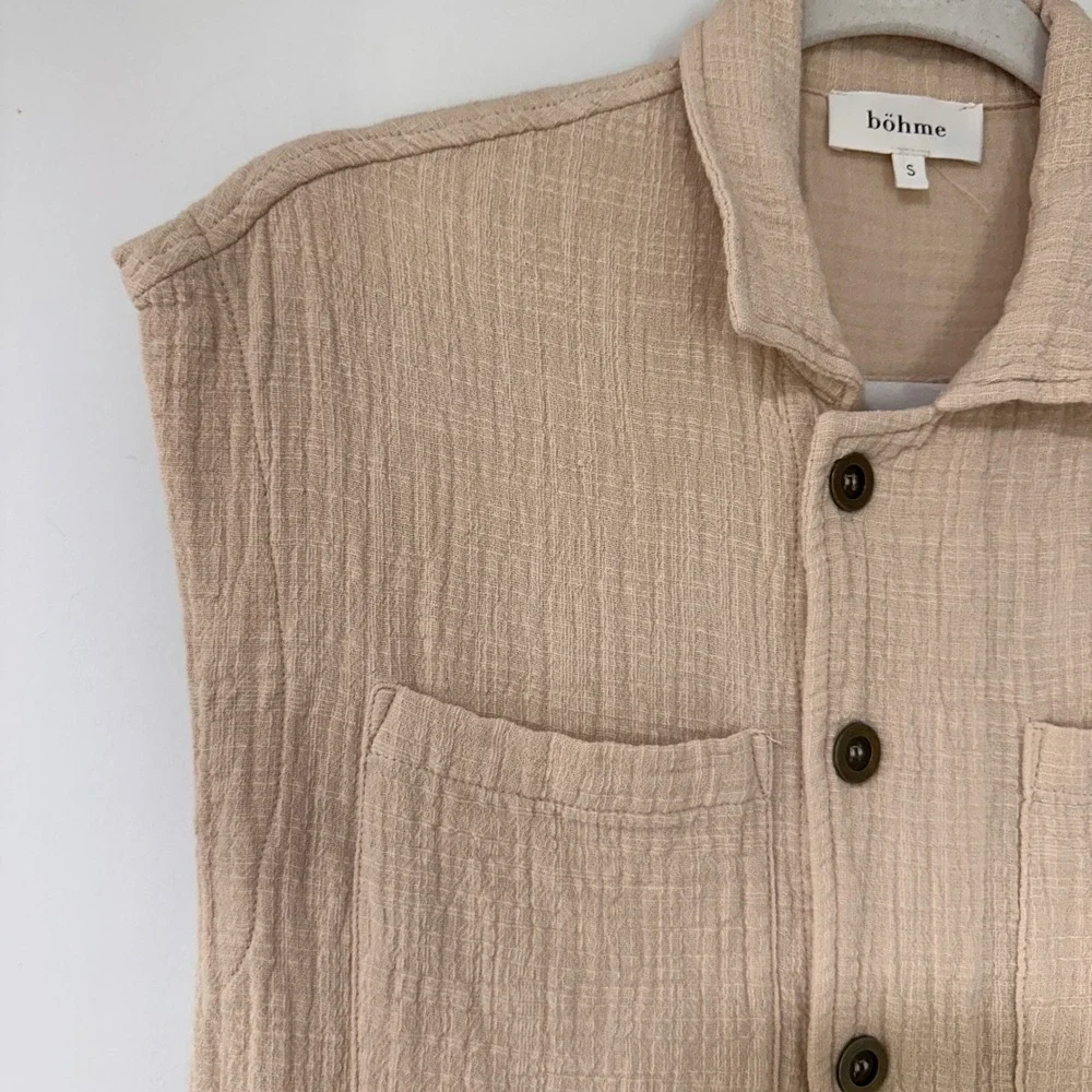 Bohme‎ Cotton Gauze Sleeveless Romper Women Size S Beige Button Front | Coastal